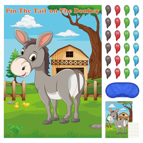 Buy FEPITO Pin The Tail on The Donkey Party Game with 24 Pcs Tails for ...