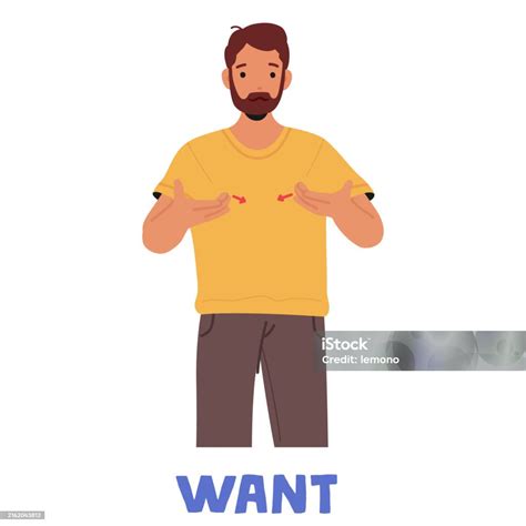 Man Demonstrating American Sign Language Sign For Want Male Character ...