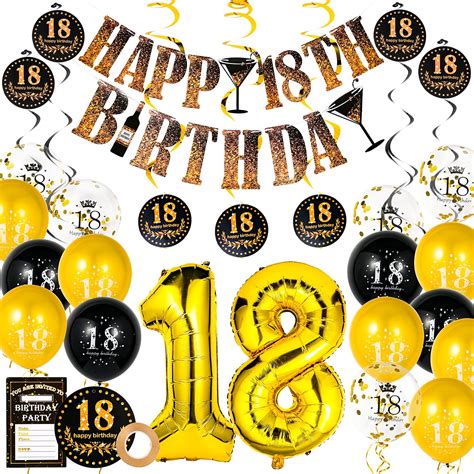Buy 18th Black Gold Birthday Decorations, Happy Birthday Banner,Number ...