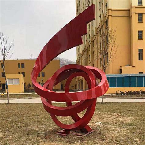 红色不锈钢校园标识雕塑_厂家图片价格-玉海雕塑