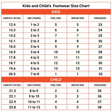 Size Chart Kids – Fuel Shoes