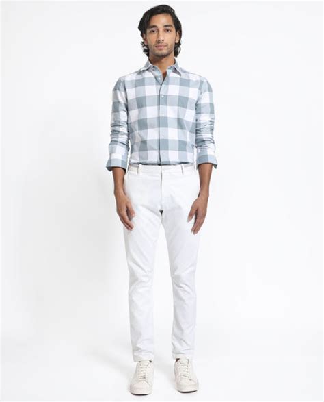 Rare Rabbit Men's Byre Dusky Blue Cotton Checked Print Regular Fit Ful