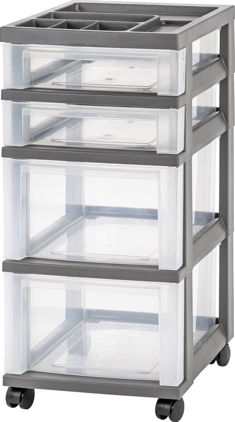IRIS USA MC-322 Plastic Storage Drawer, Rolling Cart with Organizer Top ...