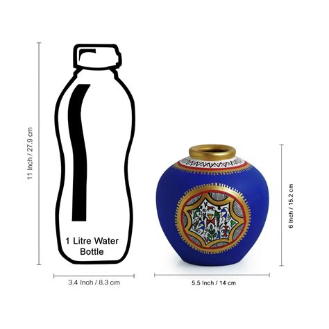 15.2 cm Terracotta Handpainted Warli Matki Shaped Vase In Blue ...