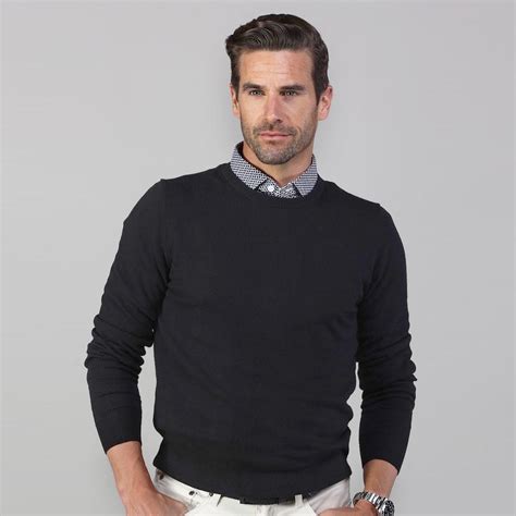 Black Luxury Touch Cotton and Cashmere Crew Neck Sweater | Collars & Co ...