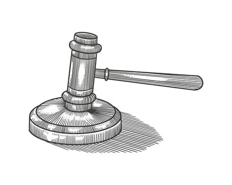 Marteau pour la justice. Style de dessin de gravure vintage ...
