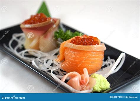 Salmon Sushi with Salmon Roe Stock Photo - Image of rawfish, wasabi ...