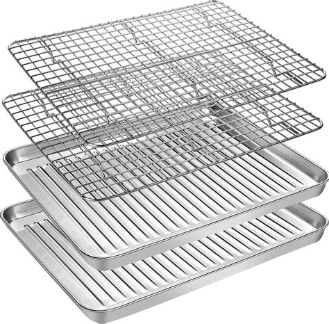 Amazon.com: Baking Sheet Tray with Cooling Rack Set (2 Pans + 2 Racks ...