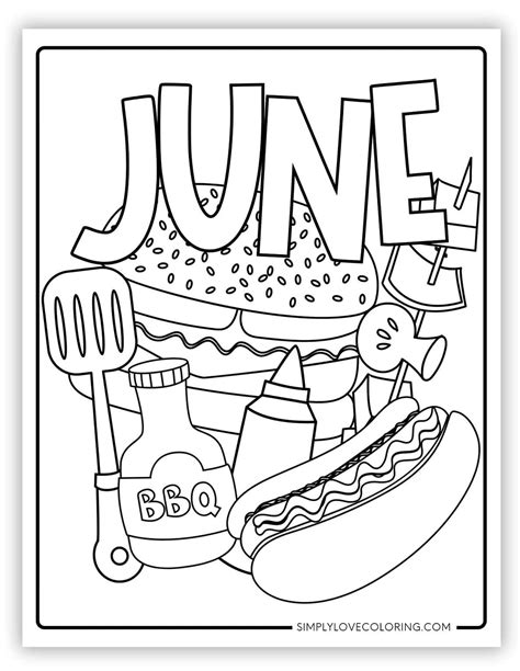 June Coloring Pages Kids Printable Colouring Summer Illustration Vector Color Calendar Sheets ...