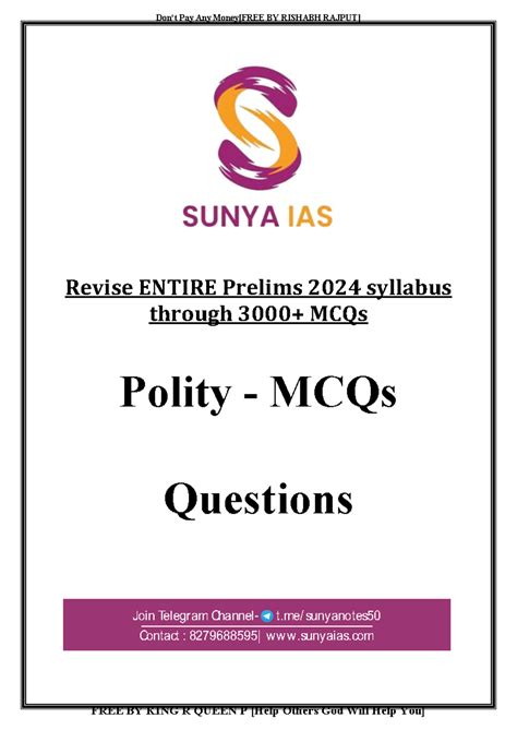 Sunya Polity 2024-Questions 400+MCQs KING R Queen P - Revise ENTIRE ...