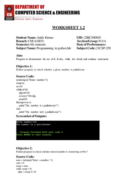 Ankit python 1 - this is phyton worksheet for fouth semester 1.2 ...