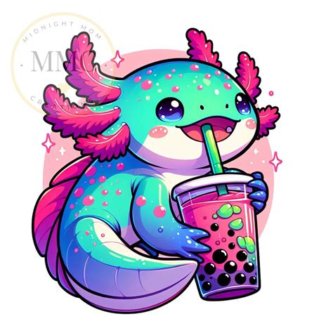 Cute Axolotl Drinking Boba PNG, Axolotl Boba, Axolotl PNG, T-shirt Mug ...