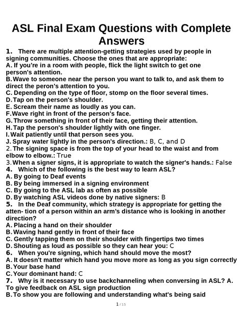 ASL Final Exam Questions with Complete Answers | Exams Sign Language ...