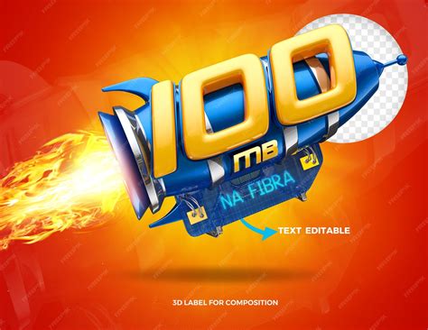 Premium PSD | Internet rocket 100 megabits with editable text on fiber ...