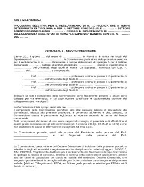 FAC SIMILE VERBALI PROCEDURA SELETTIVA PER IL ... - web uniroma1 Doc ...