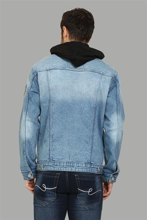 Men's Regular Fit Light Blue Denim Jacket with Hood - Peplos Jeans ...