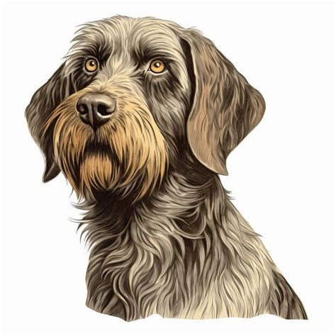Vintage engraved illustration of a brown and tan wirehaired pointing ...
