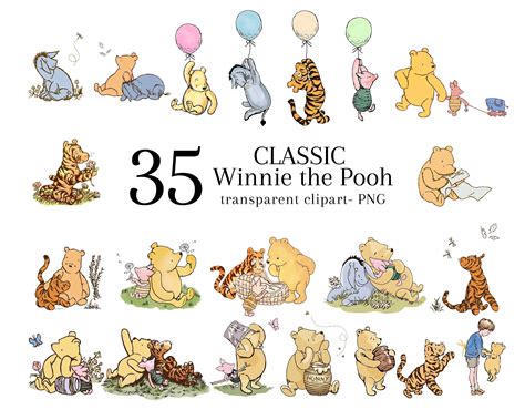 Classic Winnie the Pooh and Friends Clipart, Digital 35 Bundle Clip Art ...
