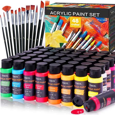 Amazon.com: Acrylic Paint Set, 48 Colors (2 oz/Bottle) with 12 Art ...