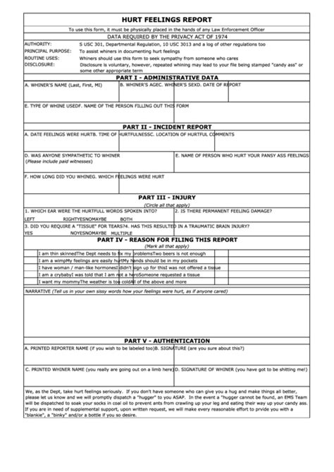 Hurt Feelings Report printable pdf download