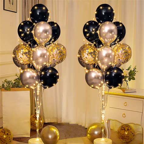 Balloon Centerpieces for Floor with String Light 2 Set Black Balloon ...