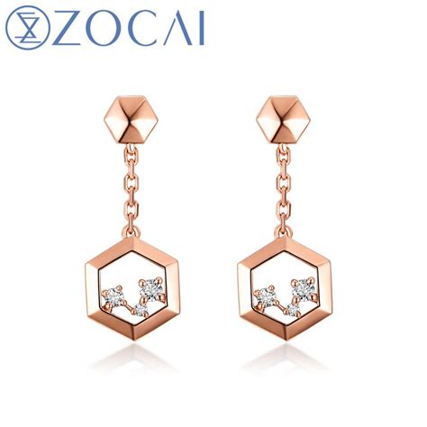 ZOCAI New Arrival The Honeycomb Series Real 0.06 CT Diamond Earrings18K ...