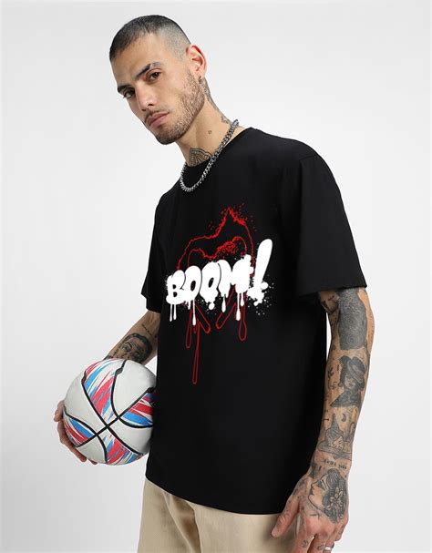 Boom Black Oversized Chest Typographic Printed T-shirt – Veirdo