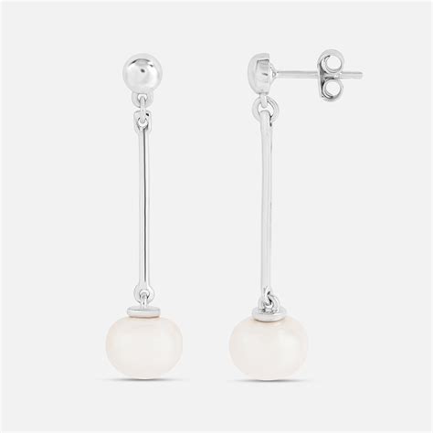 Swaying Pearl Silver Drop Earrings
