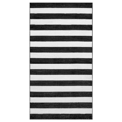 ELSYSTEM rug, low pile, black/white/stripe, 80x150 cm (2'7"x4'11") - IKEA