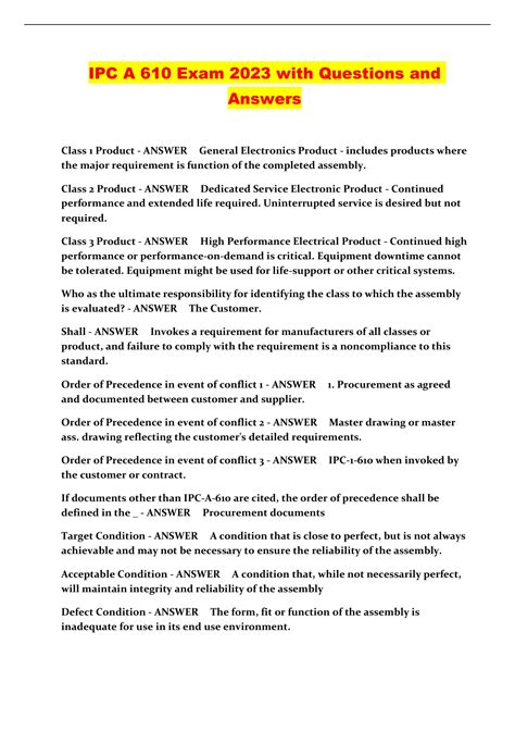 IPC A 610 Exam 2023 with Questions and Answers - IPC A 610 - Stuvia US