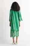 Buy Green Cotton, Linen Split V-neck Colossal Cutwork Embroidered Dress ...