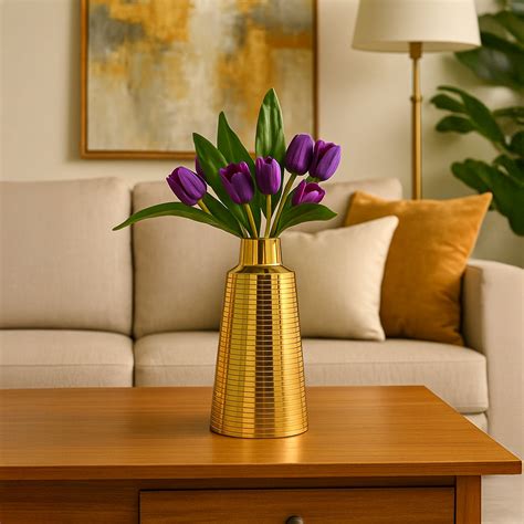 VON CASA Shiny Gold Vase – Truncated Cone (Ribbed Design) - Market99 ...