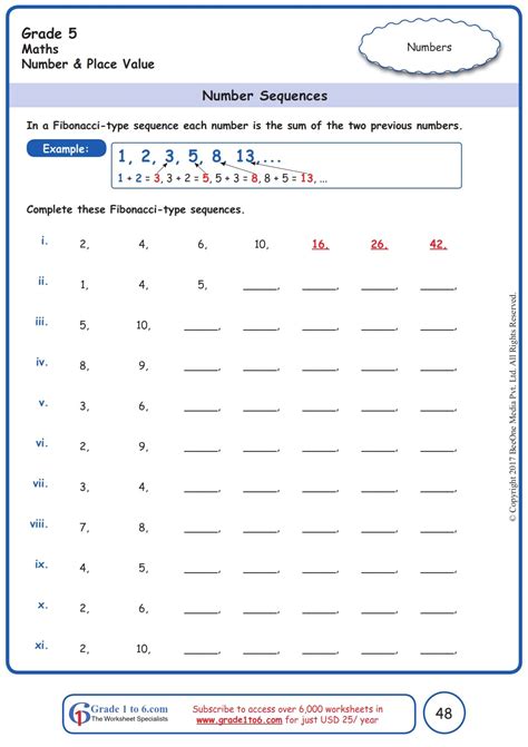 Worksheet Grade 5 Math Number Sequences | Math practice worksheets ...