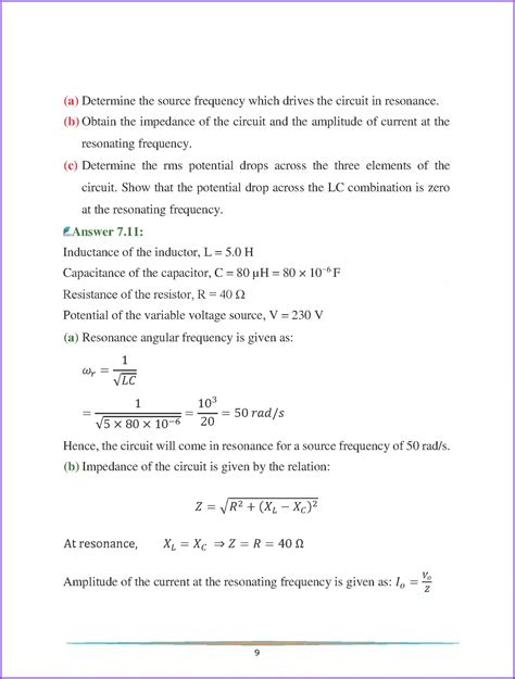 Class 12 Physics Alternating Current Solution
