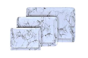 Printed Melamine Serving Tray Set, White, Pack of 3 Pcs. (Small,Medium ...