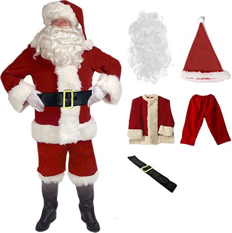 Santa Claus Costume for Men,Red Men Deluxe Santa Costume Suit with Hat ...