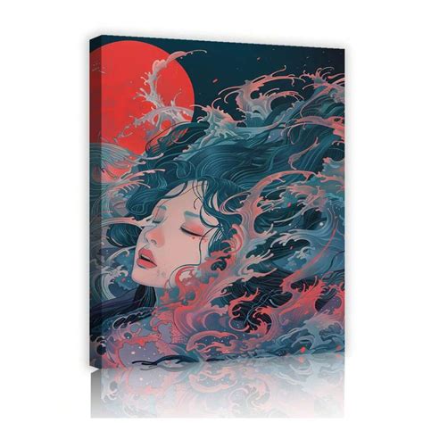 1PC Framed Mysterious Woman Canvas Wall Art Oriental Girl Sun Canvas ...