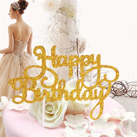 DELIGHTBOX Queen Birthday Cake Topper Gold Glitter Happy Birthday Cake ...