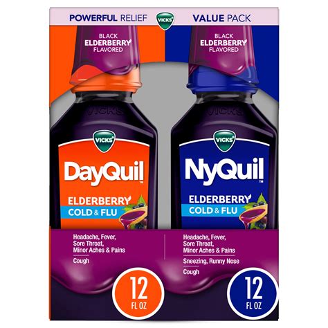 VICKS DayQuil & NyQuil Elderberry Flavor Cold & Flu Liquid Medicine Co-Pack, Multi-Symptom ...