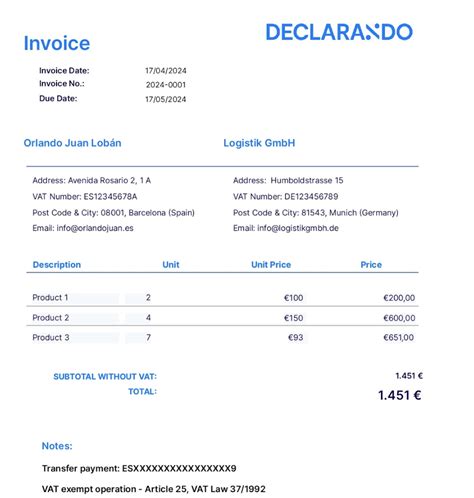 23 ejemplos de facturas para autónomos ~ Declarando