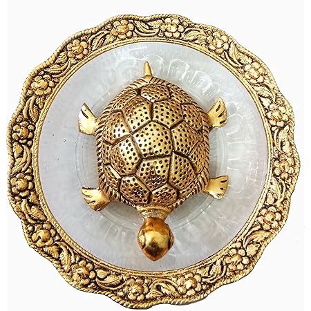 Buy Trendy Crafts Metal Feng Shui Tortoise On Plate Showpiece (Golden ...