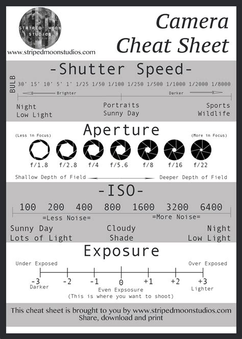 Printable Photography Cheat Sheets
