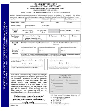Florida Atlantic University Housing Contract - Blank Fillable Template ...