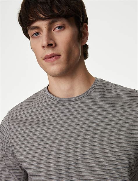 Buy Pure Cotton Striped Textured T-Shirt at Marks & Spencer