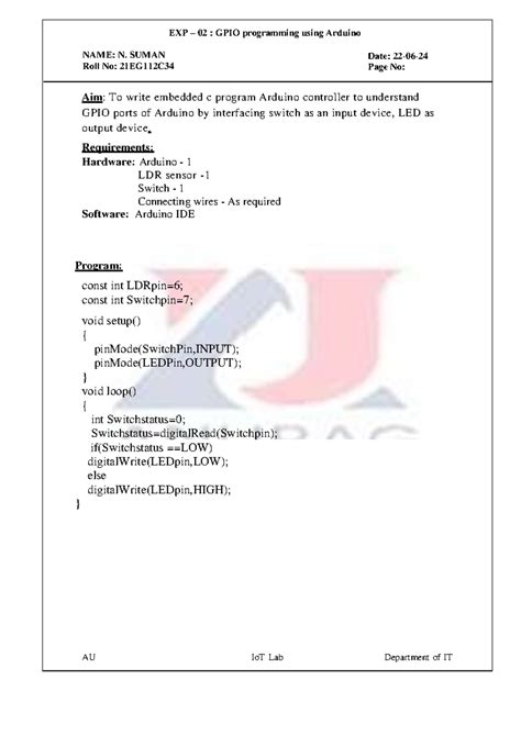 IOT WEEK 2 - Suman - iot - Exp - 02: GPIO PROGRAMMING USING ARDUINO ...