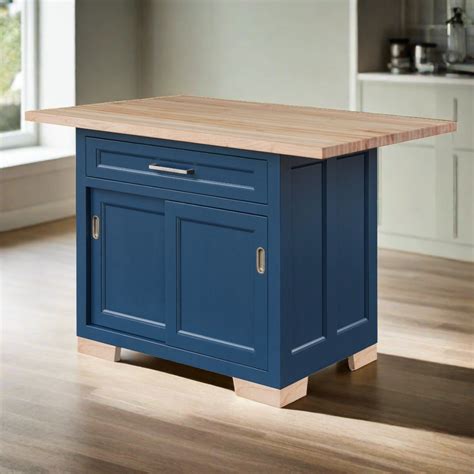 Amish Hudson 52" Small Butcher Block Kitchen Island - Royal Blue - As ...