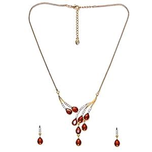 Buy SUNDARA American Diamond AD Red Stone Gold Plated Chain Necklace ...