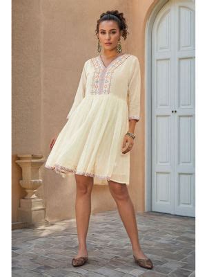 Buy Soch White Cotton Embroidered Dress Online