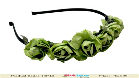 Shop Online Black Hair Band for Little Girls with Green Flowers in India