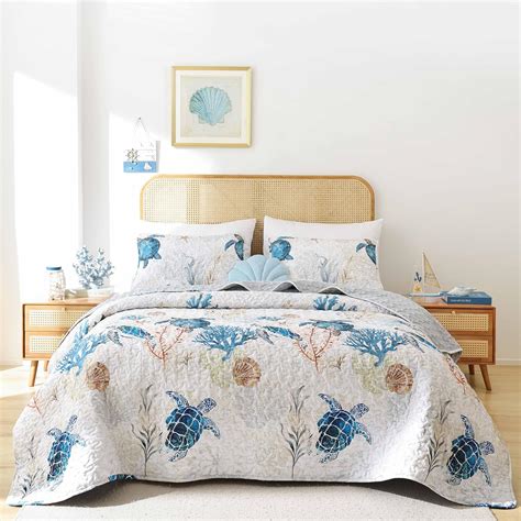 Amazon.com: weigelia Coastal Quilt Set King Size - Sea Turtle Ocean ...
